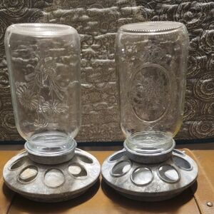 Vintage Chicken Feeders With Jars